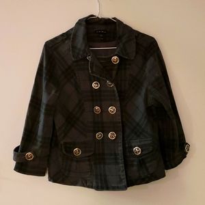 Women's grey and black jacket with silver buttons